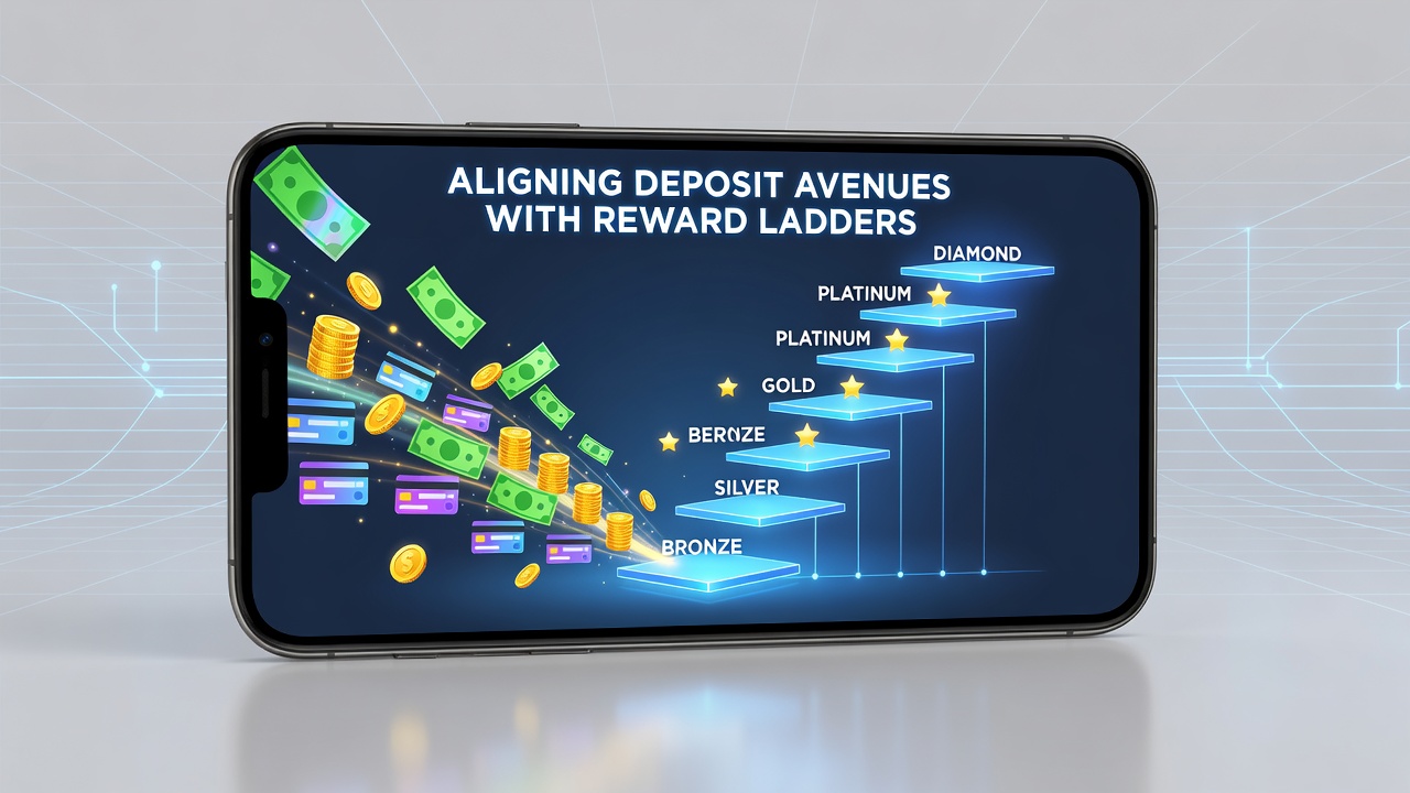 Smartphone displaying casino app interface with deposit options and loyalty tier indicators