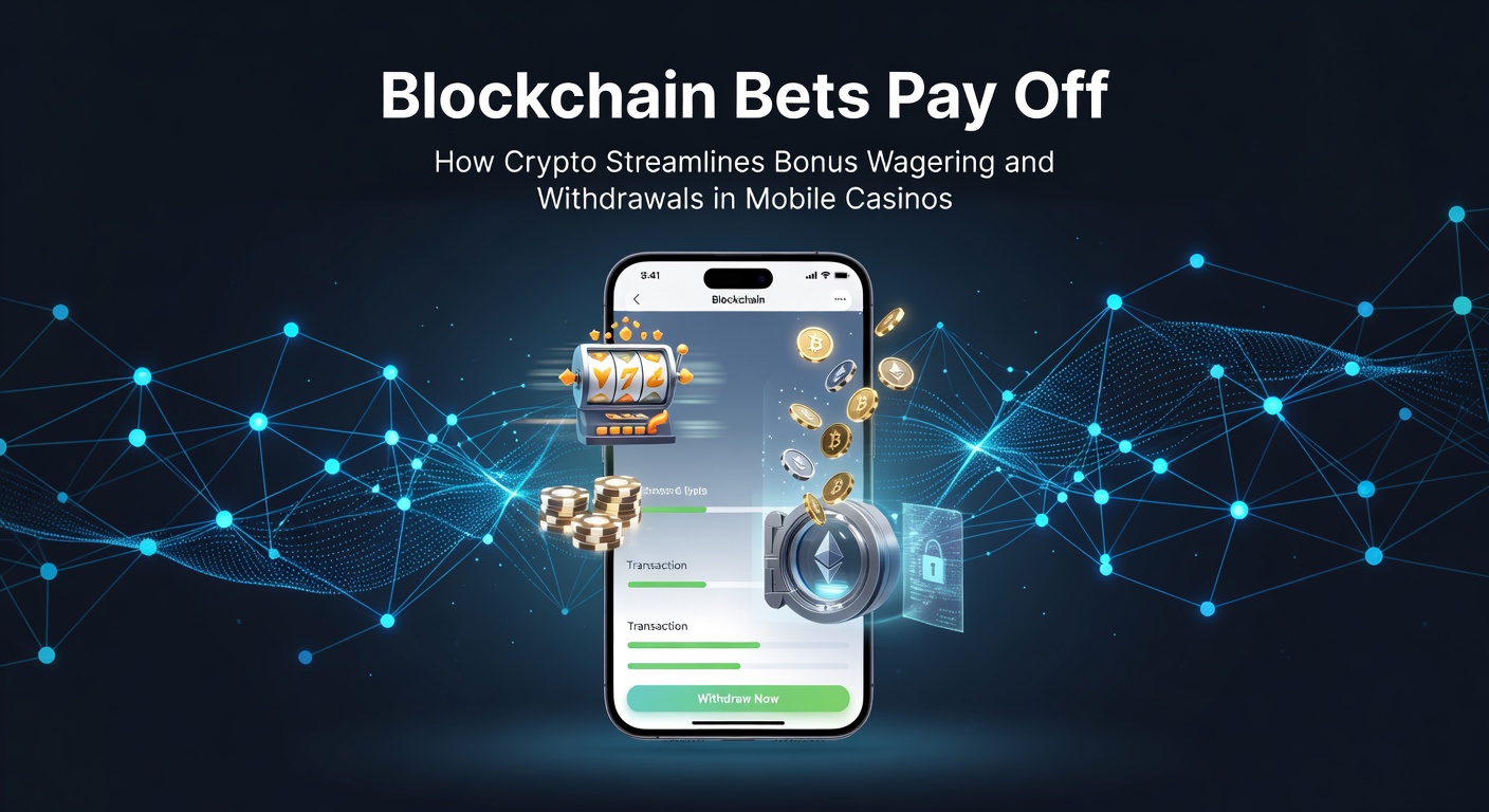 Illustration of blockchain network connecting mobile casino apps with crypto wallets for seamless transactions