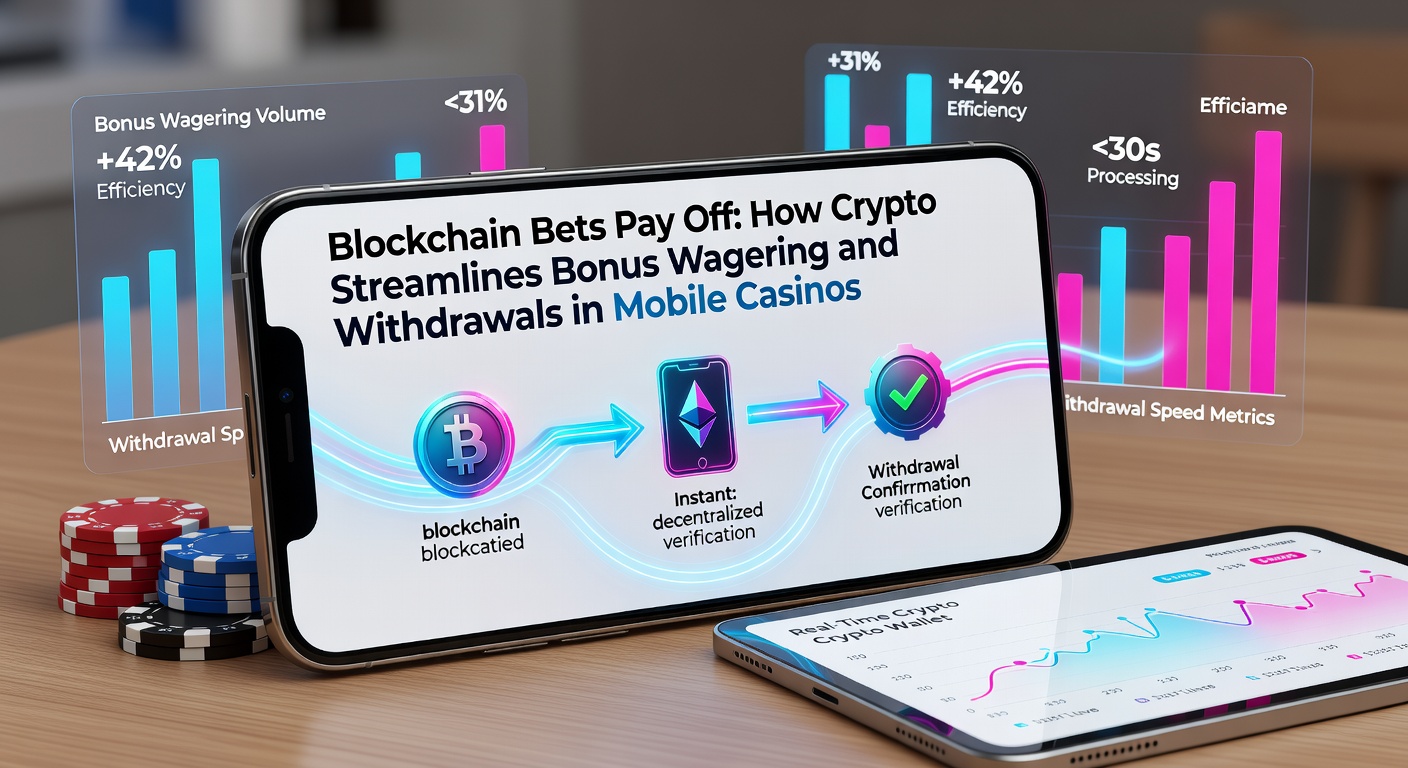 Graphic showing crypto transaction flow from bonus claim to mobile wallet payout in a casino app