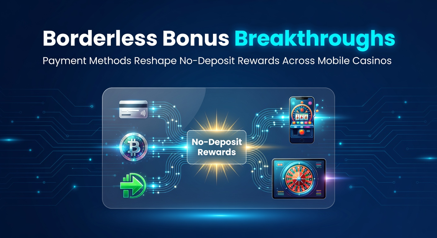 Mobile phone screen displaying a vibrant casino app with no-deposit bonus spins activating alongside global payment icons like bank transfers and digital wallets