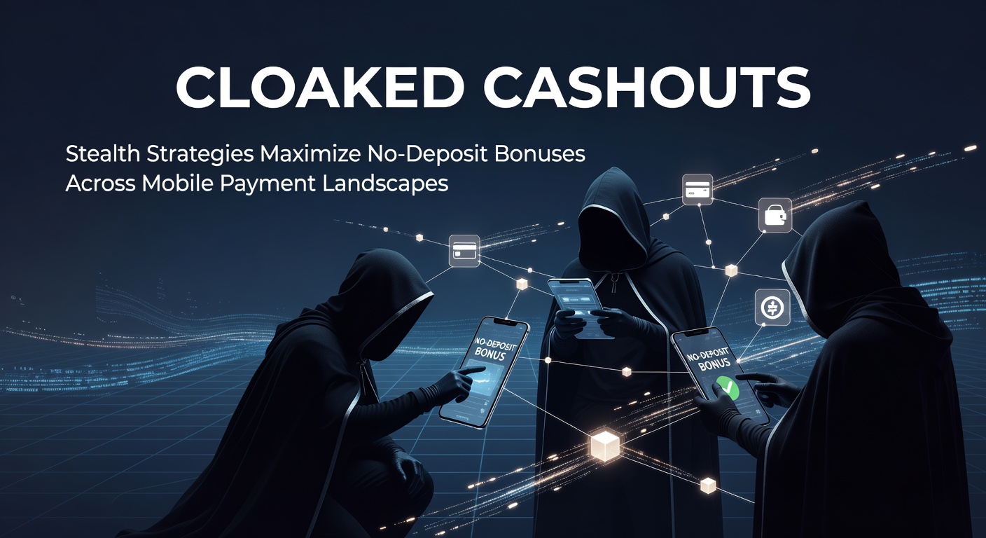 A sleek mobile phone screen displaying a casino app with glowing bonus icons and subtle withdrawal arrows pointing toward various payment gateways, evoking stealth and efficiency in digital gaming landscapes