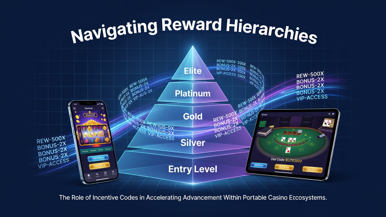 Mobile casino interface displaying incentive code entry and loyalty tier progress indicators