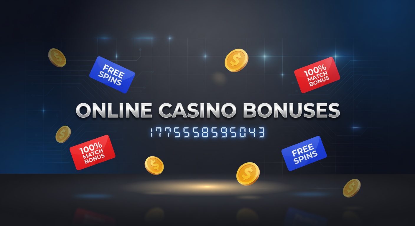 Vibrant display of online casino bonus offers on a digital screen, highlighting welcome packages and free spins promotions