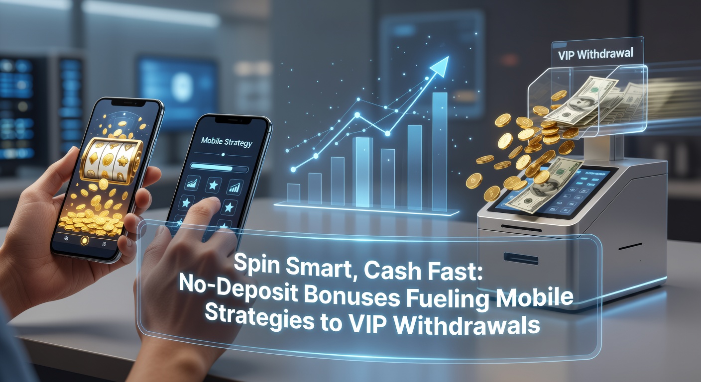 Mobile phone screen displaying a casino app with active no-deposit bonus spins and VIP progress bar