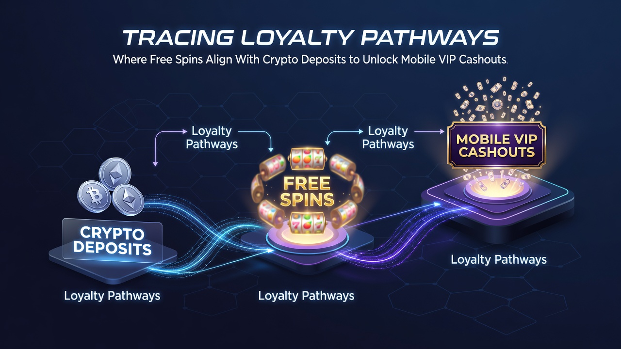 Mobile app screenshot illustrating crypto deposit and free spin synchronization for VIP rewards